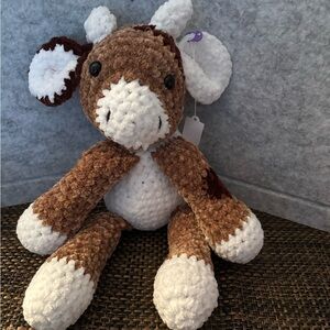 Adorable Brown and White Plush Cow Toy